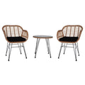 3 Piece Wicker Patio Conversation Set with Glass Side Table and Cushioned Chairs M1753