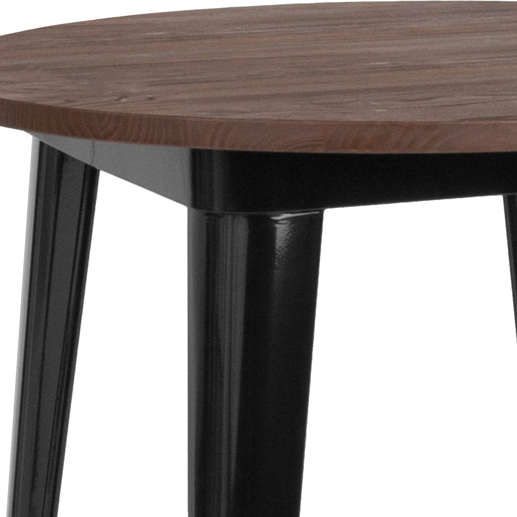 30 inch Round Metal Bar Height Table with Black Wood Top J4289