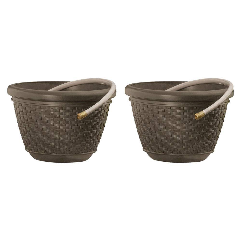 100 Foot Resin Wicker Garden Water Hose Storage Holder Pot (2 Pack) R1373