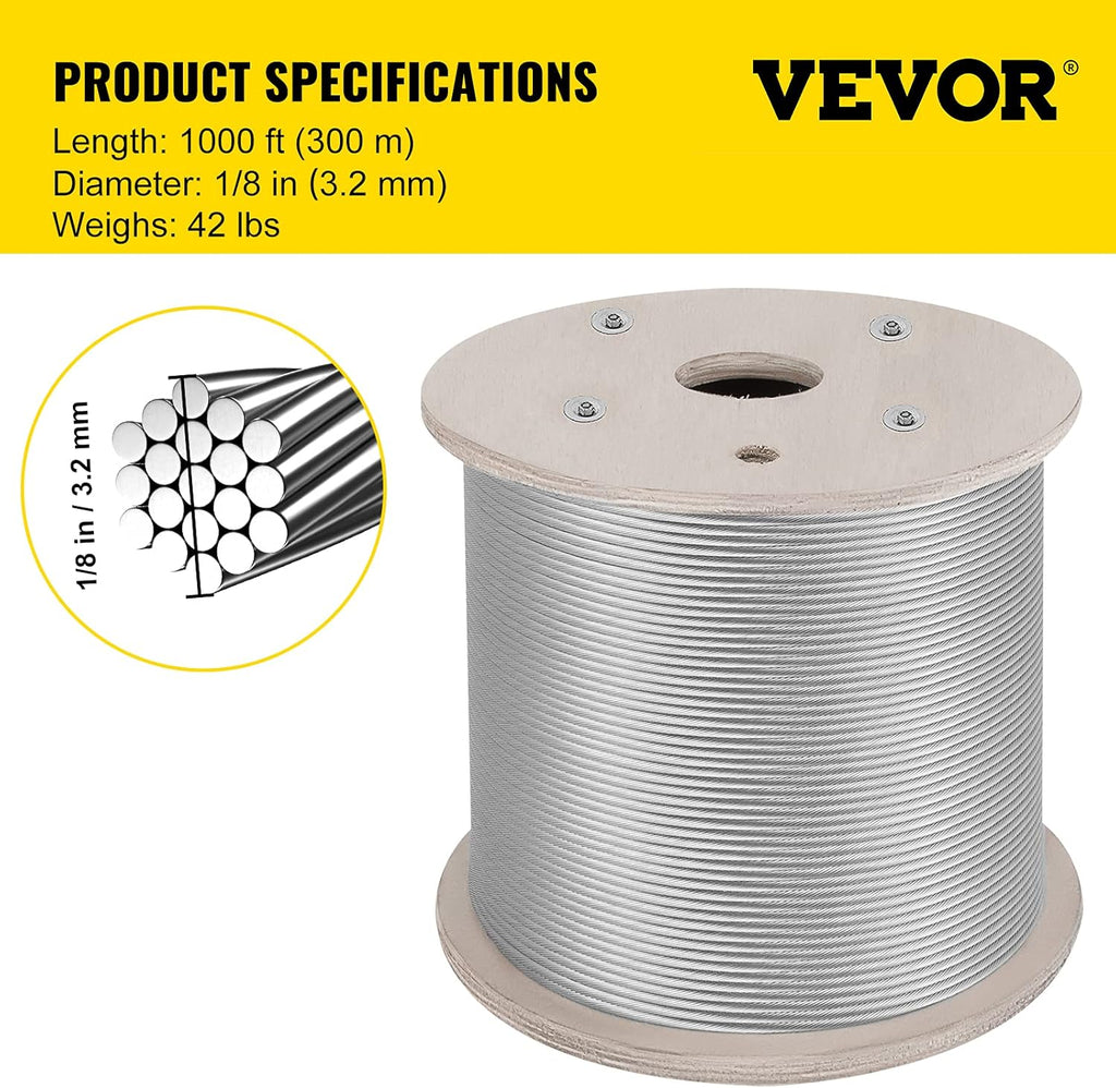 Stainless Steel 1/8 x 1000ft Braided Aircraft Cable C613003