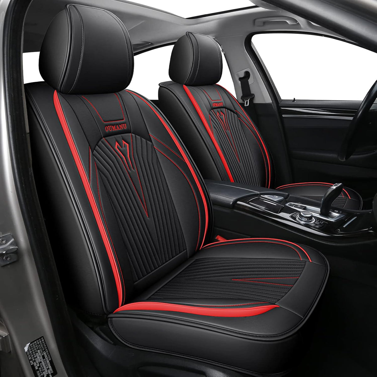 Black PU Leather Car Seat Covers Full Set 5 Seats A4891