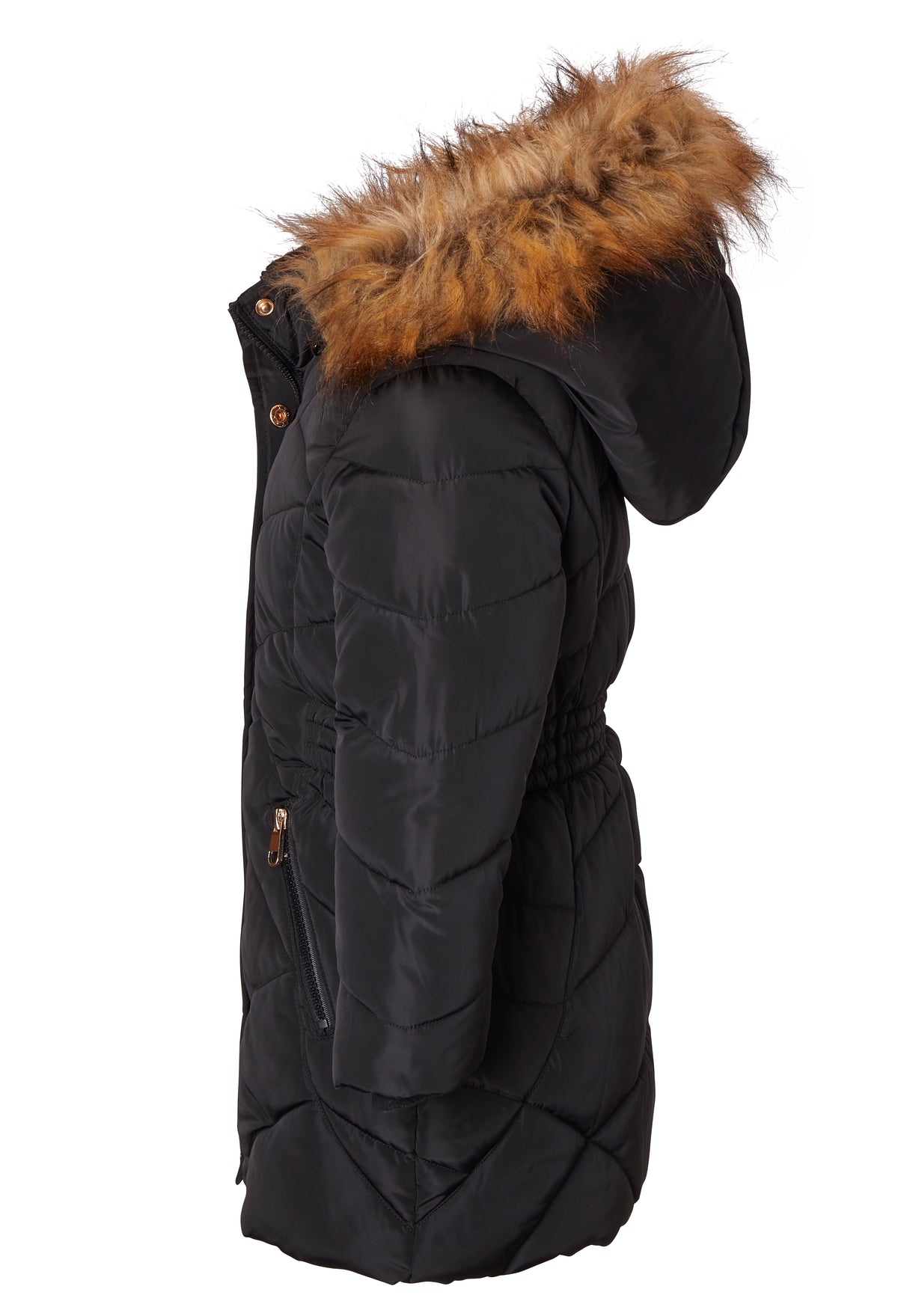 Girls Fleece Lined Quilted Hood Winter Puffer Jacket Coats - Black (5/6) M5723
