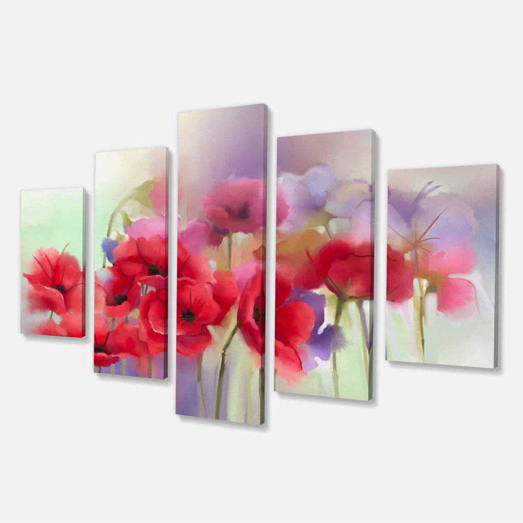 Watercolor Red Poppy Flowers Painting Print on Wrapped Canvas O9305