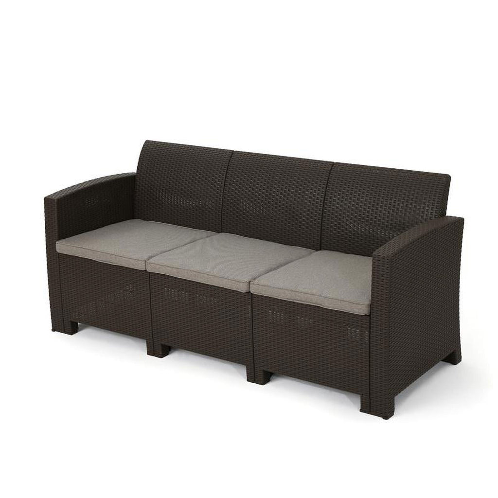 Brown Faux Rattan 3 Seater Sofa Q769