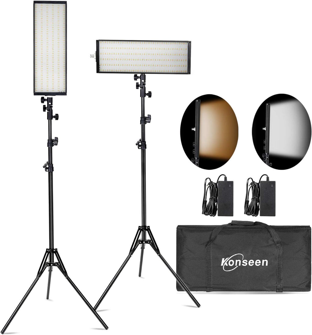 24W 2 Pack Bi-Color LED Video Light Kit with Tripod Stand D966048