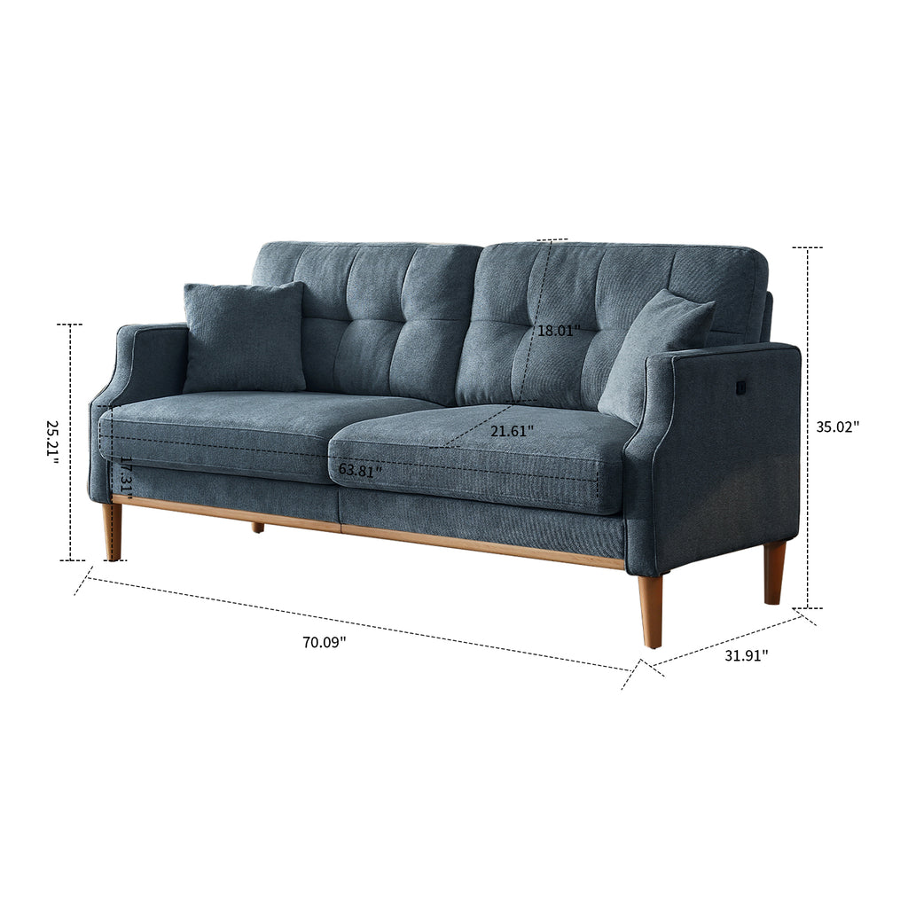 Dark Blue Polyester Three Seat Sofa with Two Pillows Z1160