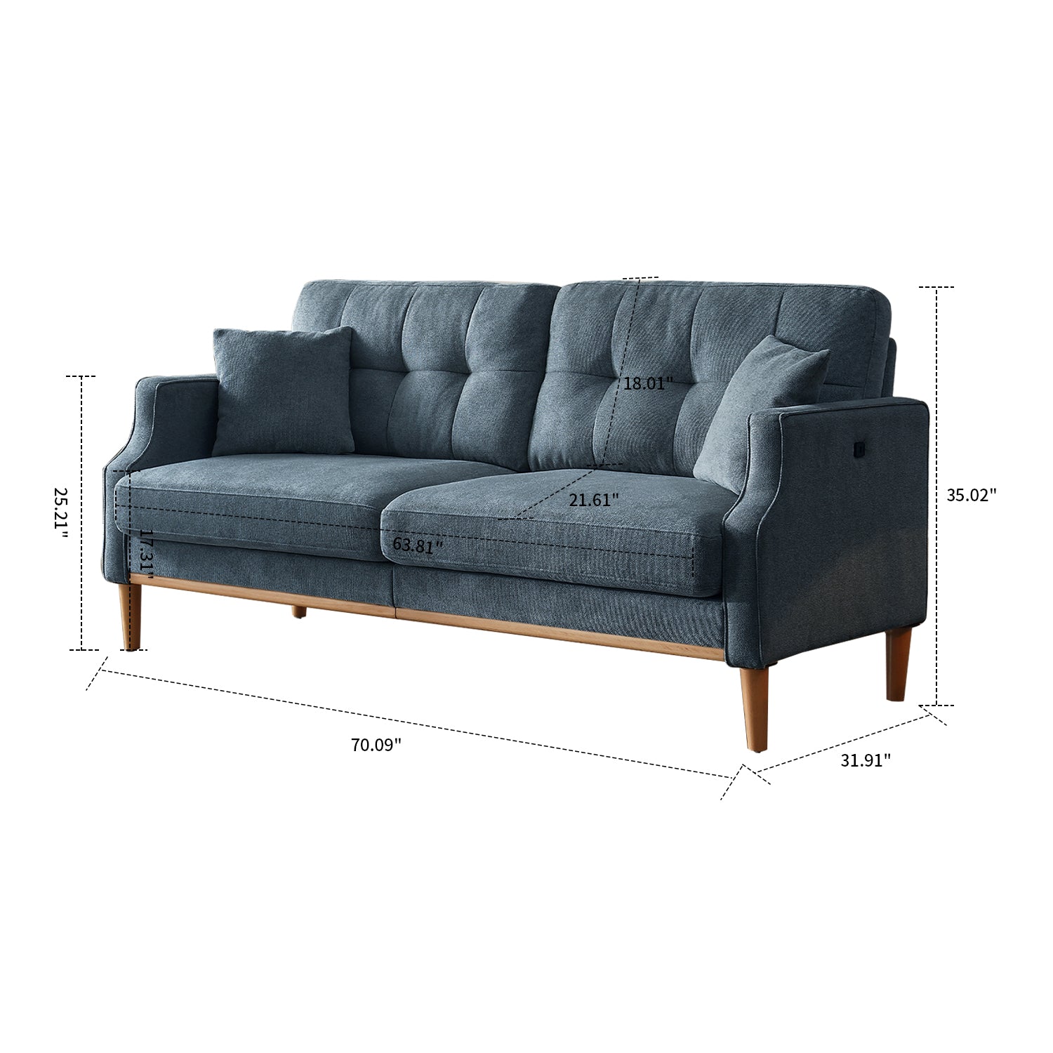 Dark Blue Polyester Three Seat Sofa with Two Pillows Z1160