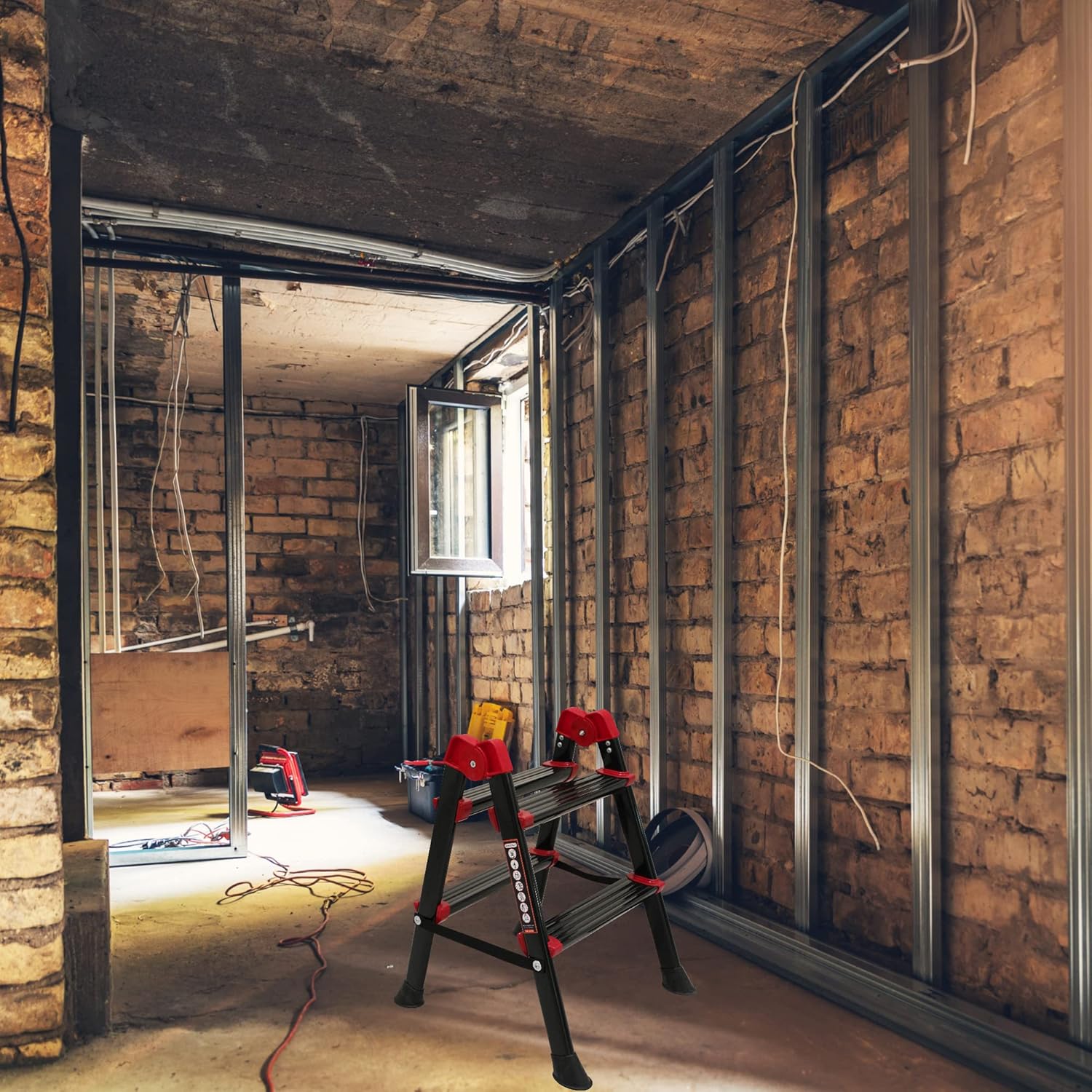2+2 Step Ladders, Full Metal, Non-Slip Plastic Foot, Loading Capacity 500 LBS, Pack of 2 C804389