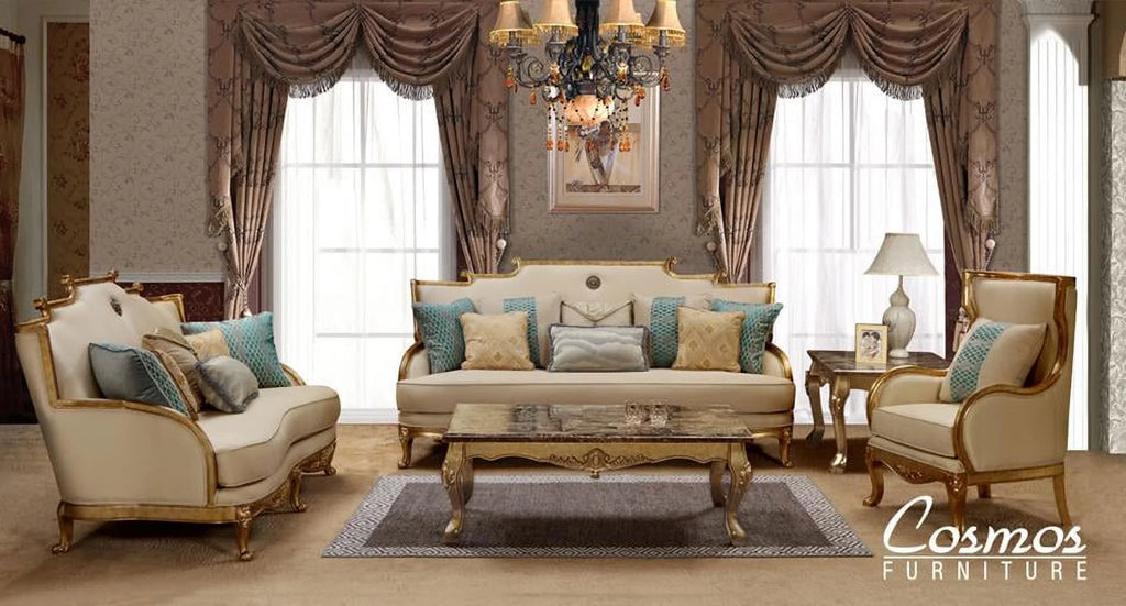 Gold & Light Beige Sofa Set 2Pcs I9686