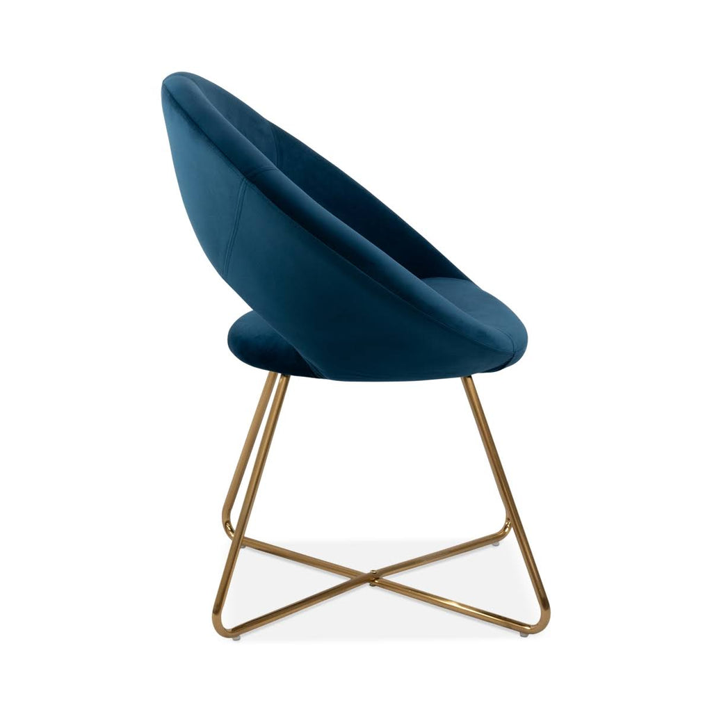 Dark Blue Velvet Accent Chair with Golden Metal Frame Legs R78178