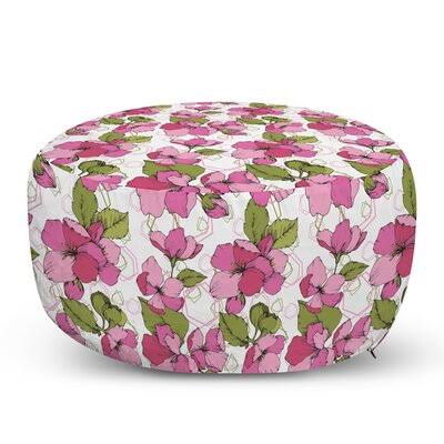 Pale Olive Green/Pink Round Pouf Ottoman O400407