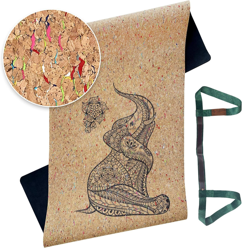 Extra Large Non-Slip Cork Yoga Mat with Carry Strap, 73'' Long x 25'' Wide x 5mm thick, Pack of 2 K52327