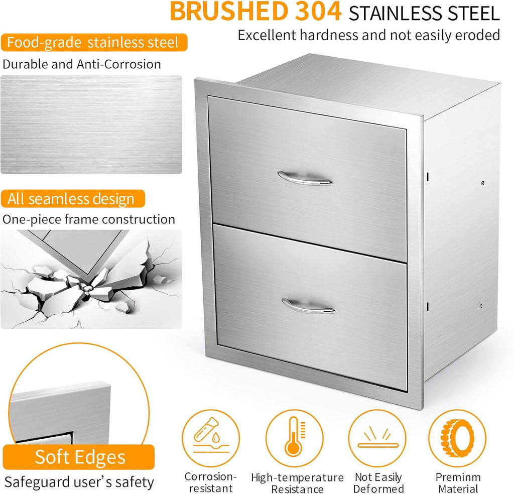 Stainless Steel 2-Layer Barbecue Drawers with Handles D395810