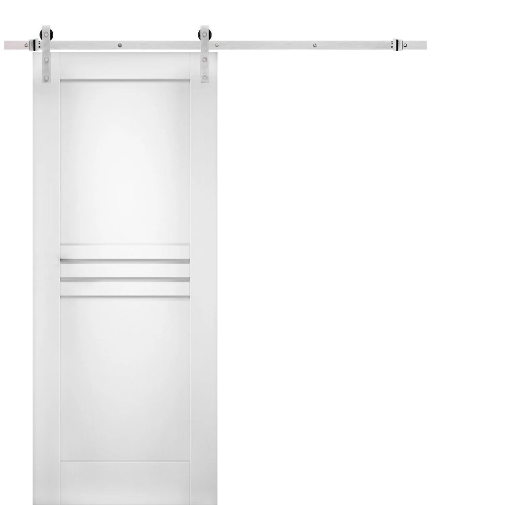 White Silk Solid Panel Interior Barn Door with Stainless Steel Rail Track Set Q702