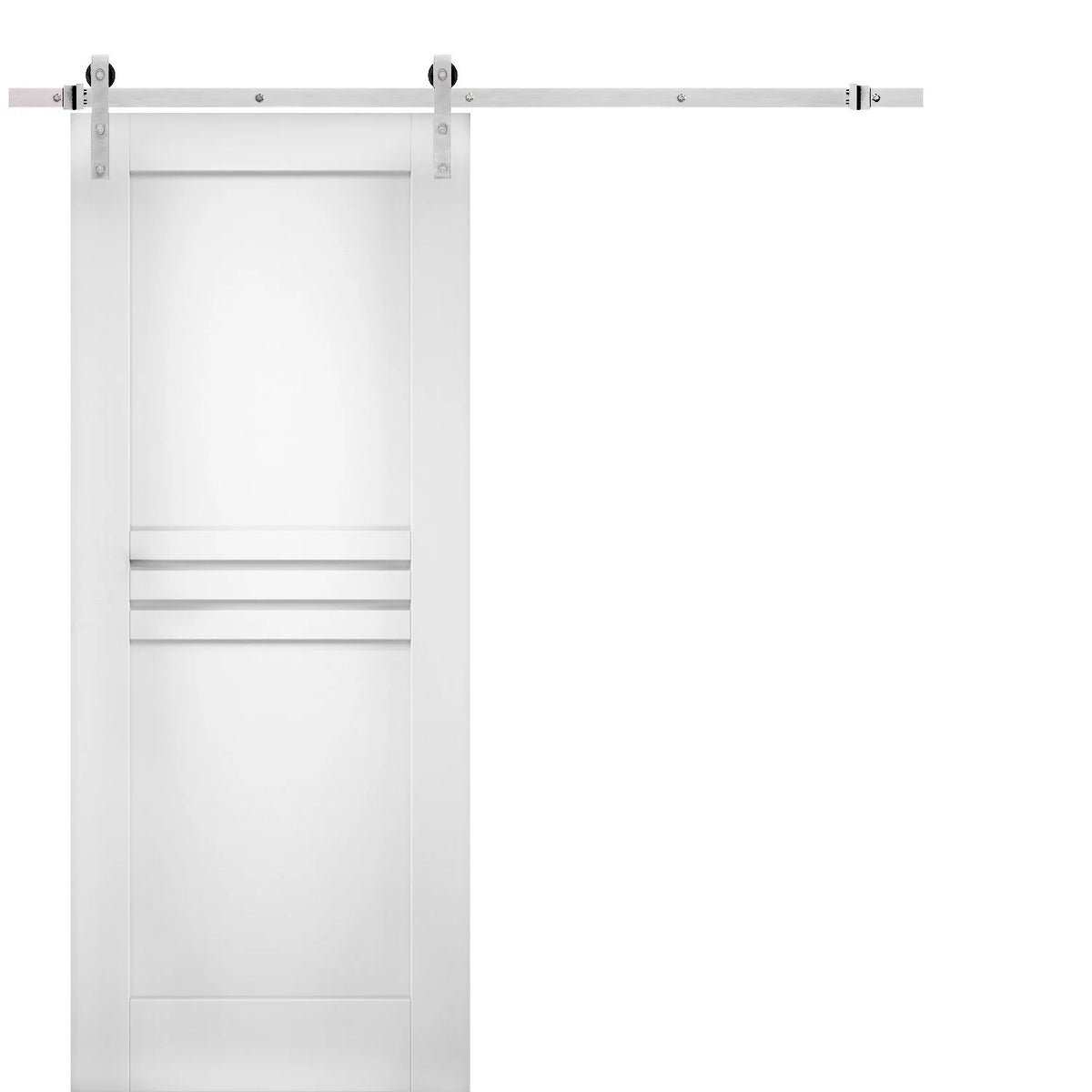White Silk Solid Panel Interior Barn Door with Stainless Steel Rail Track Set Q702
