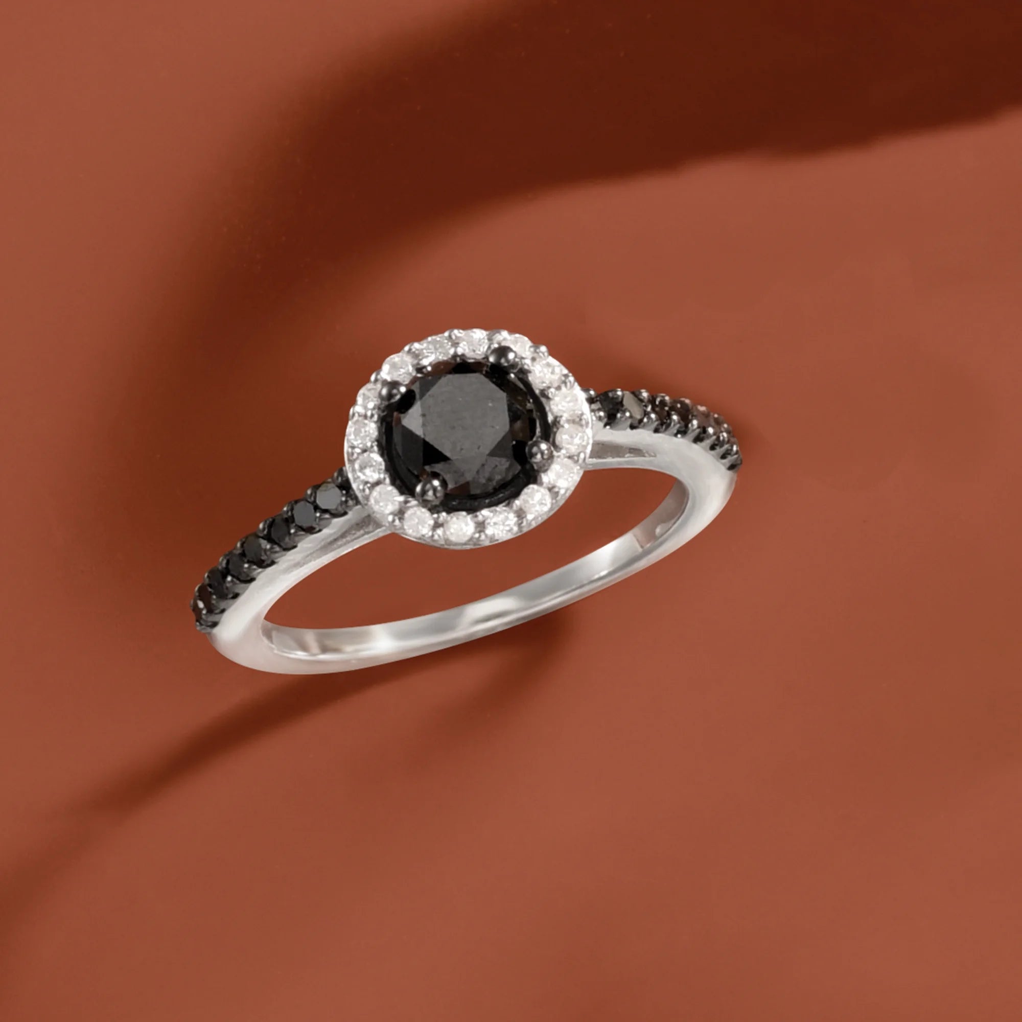 Black and White Diamond Halo Ring in Sterling Silver A872289