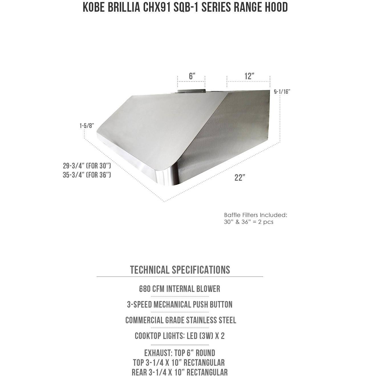 36-Inch Under Cabinet Range Hood, 3-Speed, 680 CFM, LED V639
