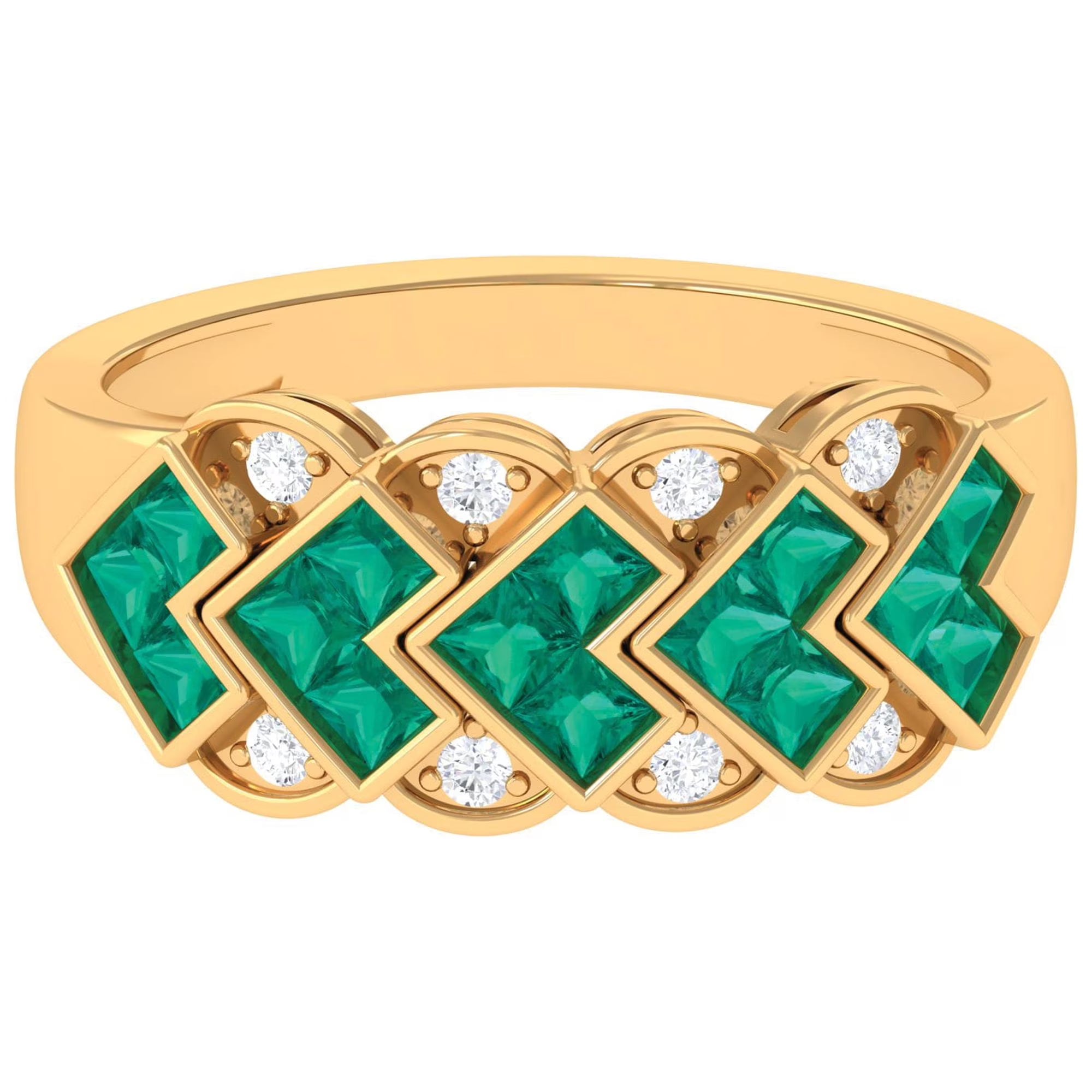 14K Yellow Gold Emerald and Diamond Ring E145