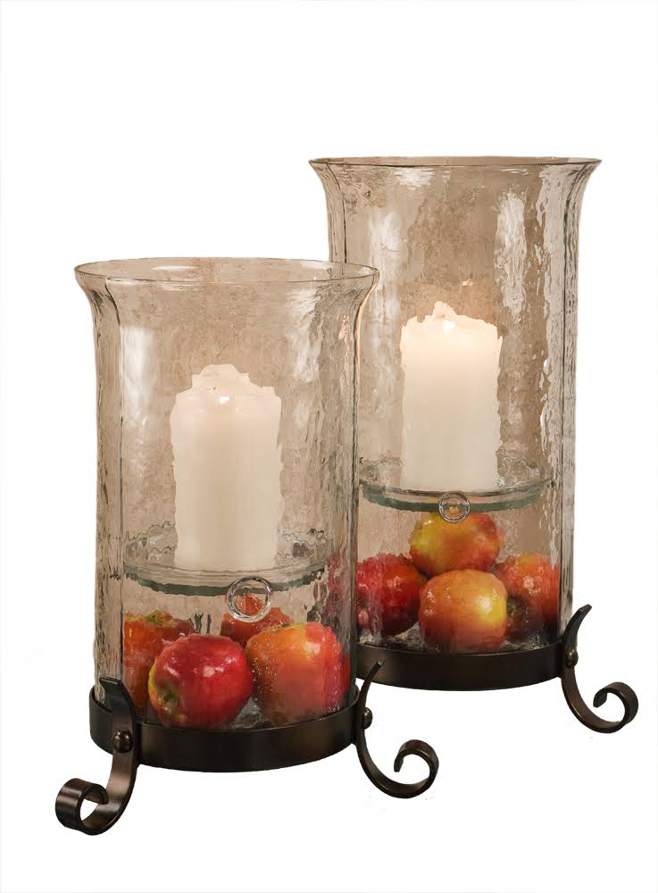 Bronze Iron Hammered Glass Hurricane D565
