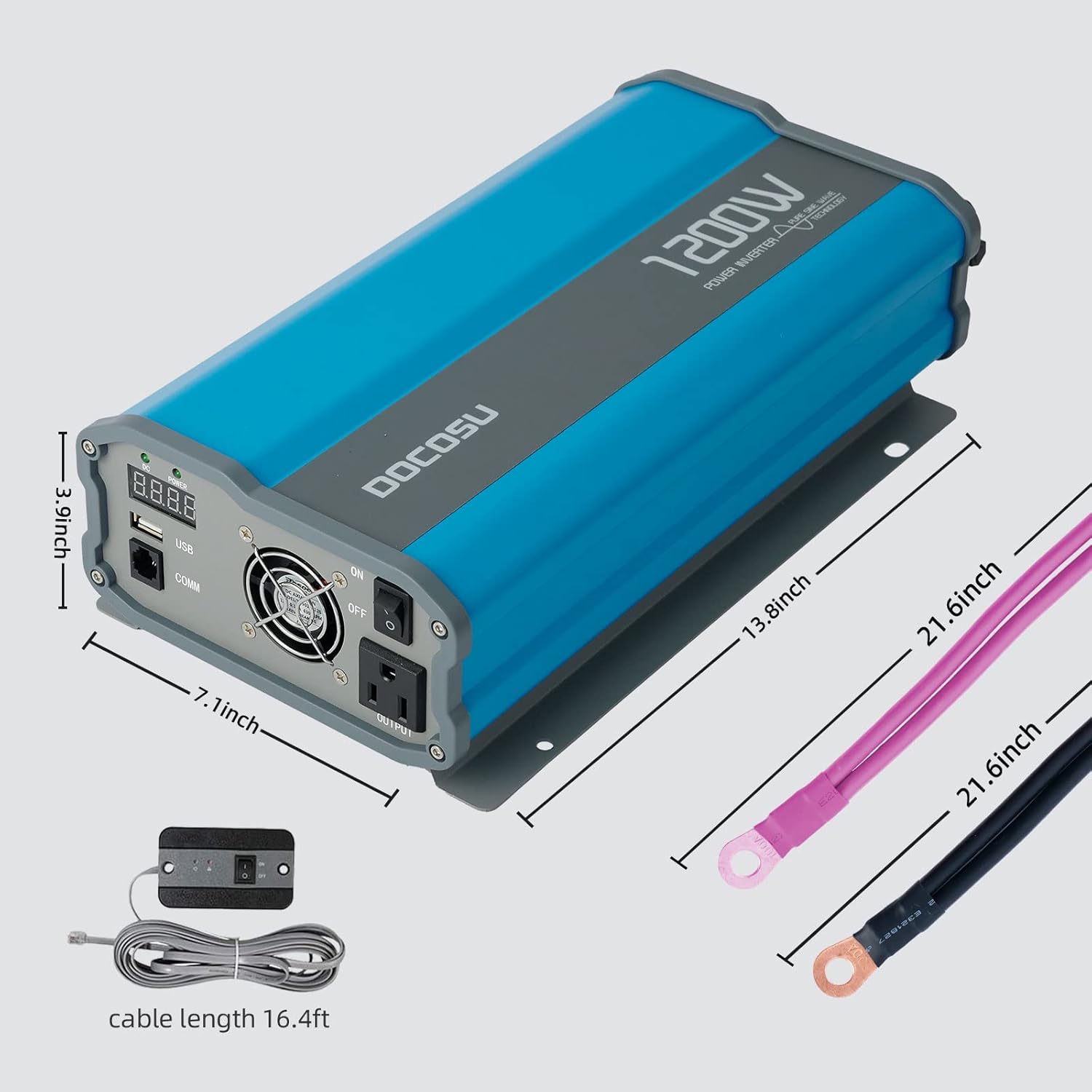 1200W Pure Sine Wave Power Inverter DC 12V to AC 110V with LED Display 2.4A USB Port H564
