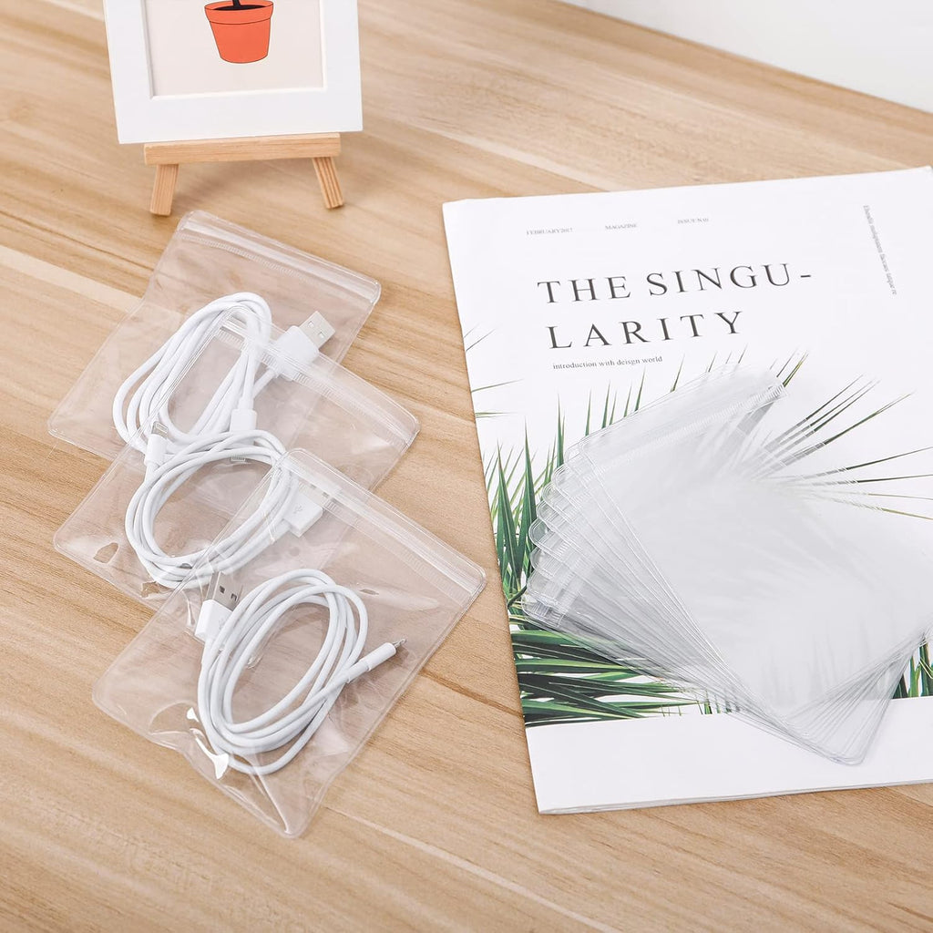 Plastic Electronics Organizer with Lid and 20 Wire Ties, Clear Cable Management Box, Stackable Desk Drawer Storage (2 Pack) V4937