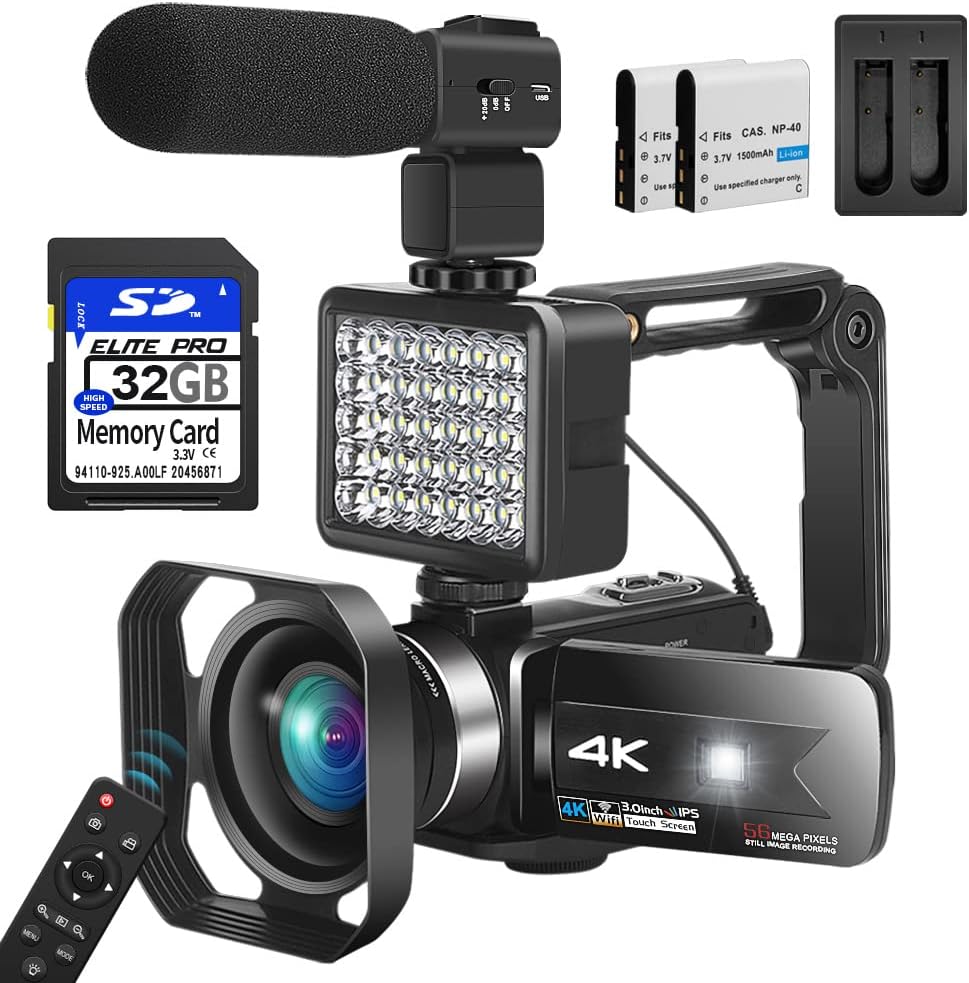 4K UHD 56MP Vlogging Camera with Microphone, 16X Zoom, 3.0 Touch Screen, IR Night Vision, Wi-Fi J76333
