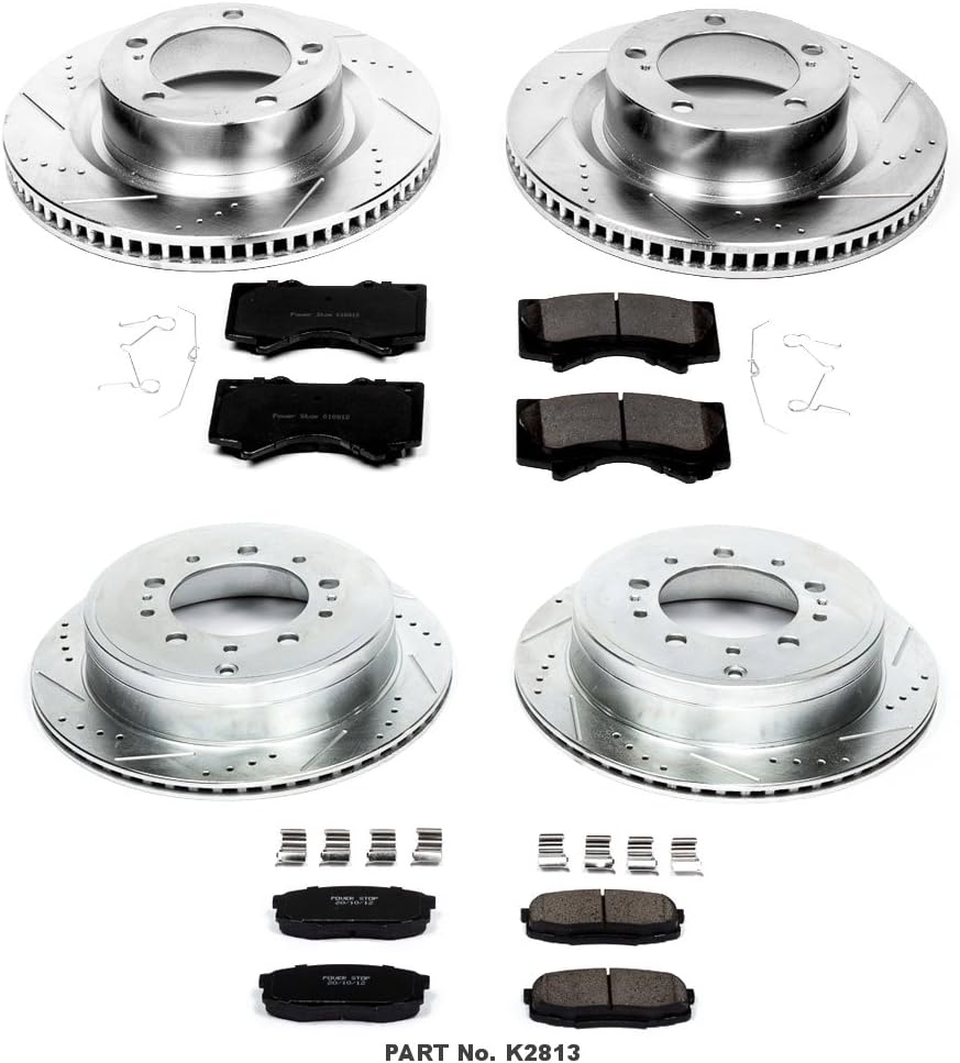 Front and Rear Carbon Fiber Brake Pads with Drilled & Slotted Brake Rotors Kit B505
