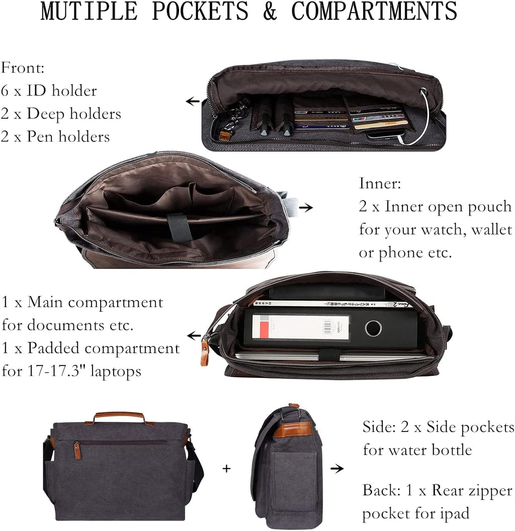 Water-resistance Canvas Laptop Messenger Bag W516