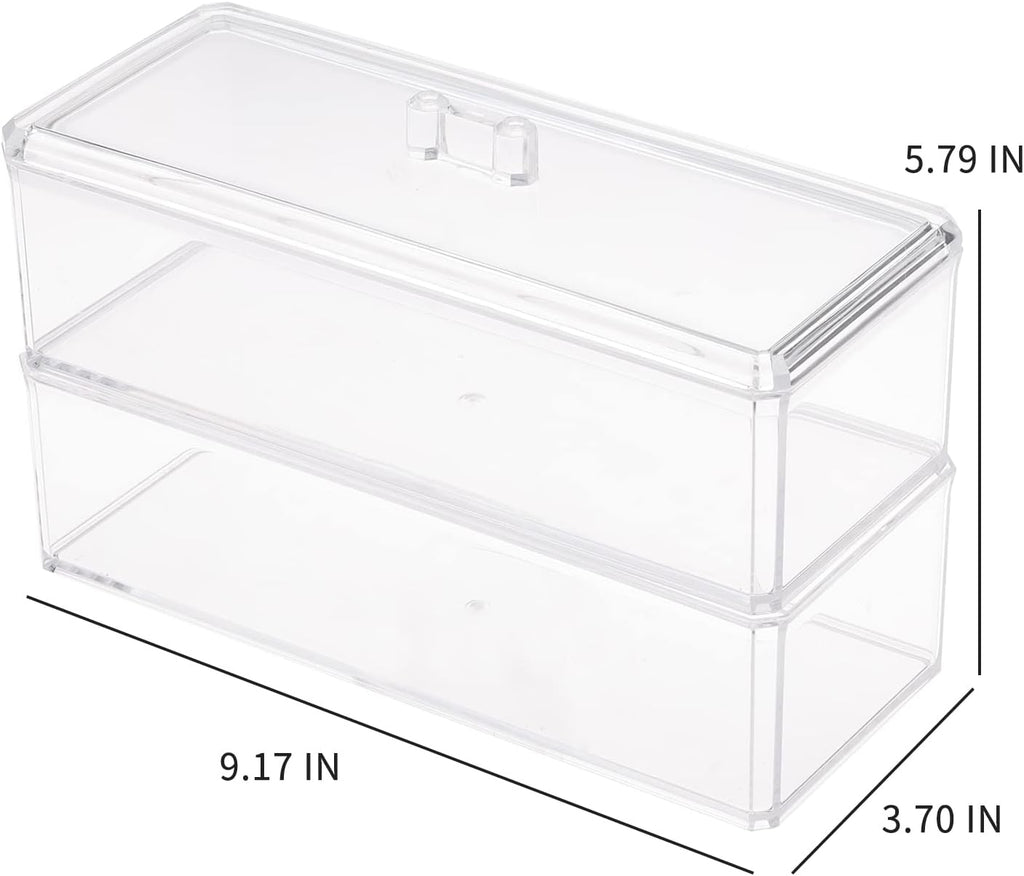 Plastic Electronics Organizer with Lid and 20 Wire Ties, Clear Cable Management Box, Stackable Desk Drawer Storage (2 Pack) V4937