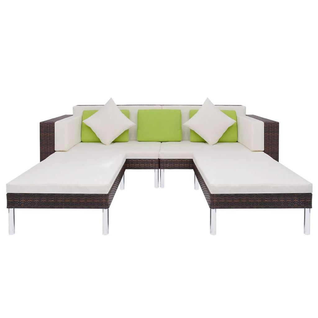 4 Piece Outdoor Conversation Set Cushioned Corner Sofa with Ottoman and Coffee Table Sectional Sofa Set Brown Poly Rattan O53420