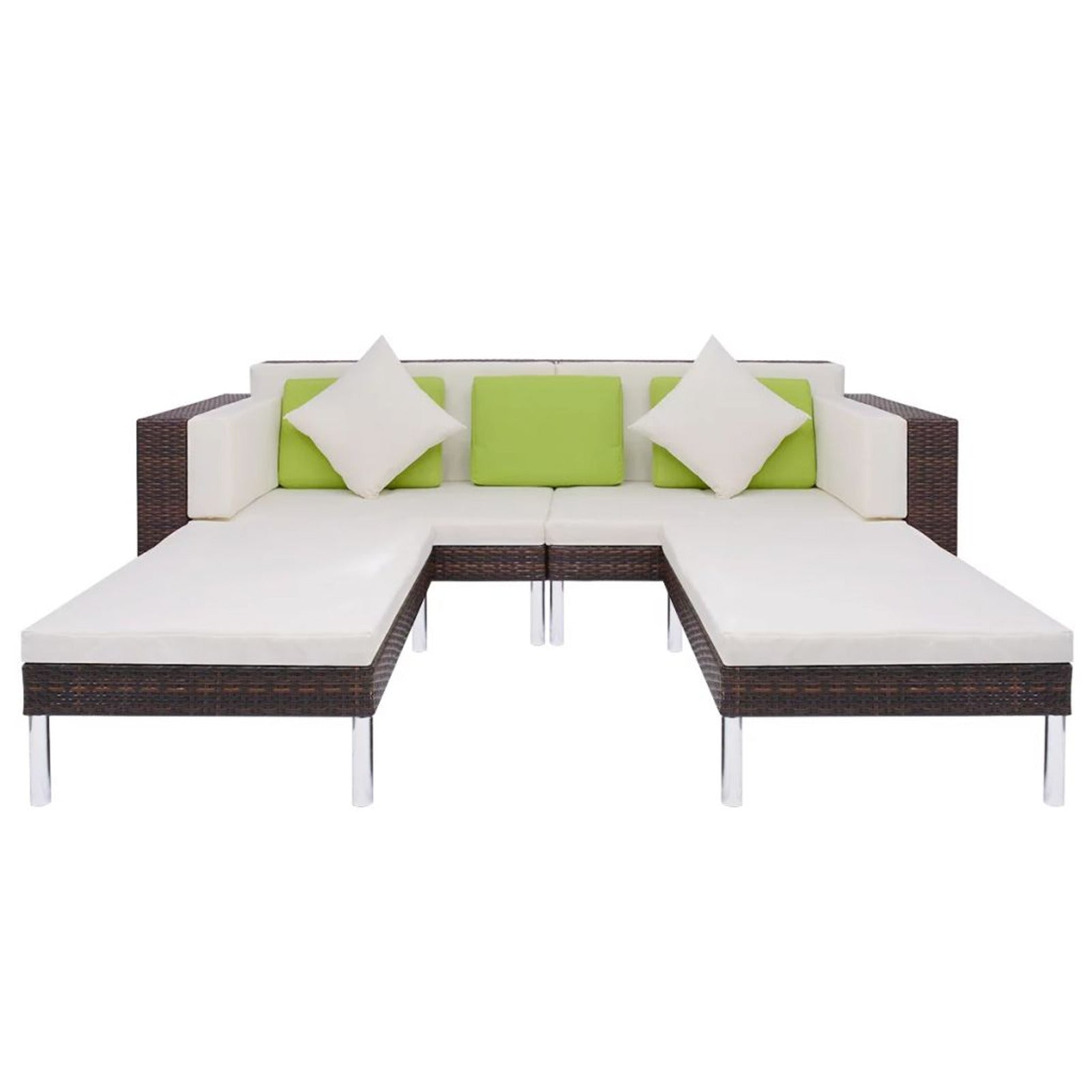 4 Piece Outdoor Conversation Set Cushioned Corner Sofa with Ottoman and Coffee Table Sectional Sofa Set Brown Poly Rattan O53420
