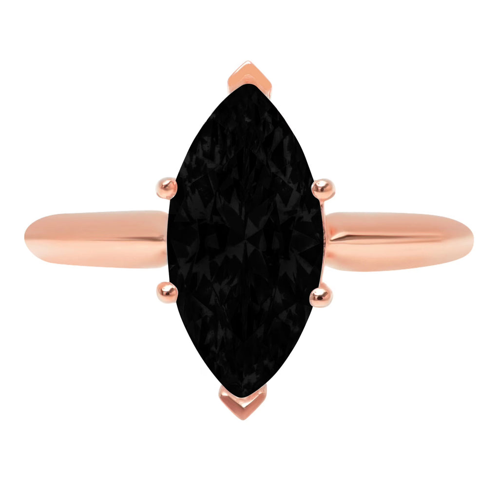 2.5ct Marquise Cut Black Onyx 18k Rose Gold Ring Size 4.5 A4224
