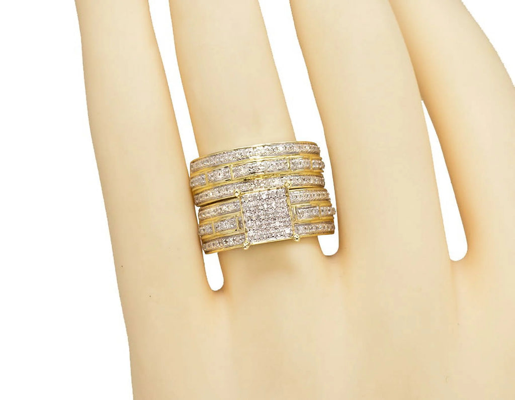 10k Yellow Gold Pave Diamond Trio Wedding Engagement Ring Set 1.0ct N23957
