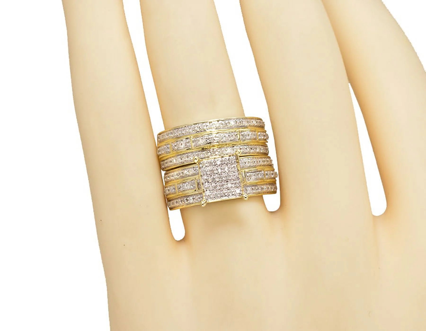 10k Yellow Gold Pave Diamond Trio Wedding Engagement Ring Set 1.0ct N23957