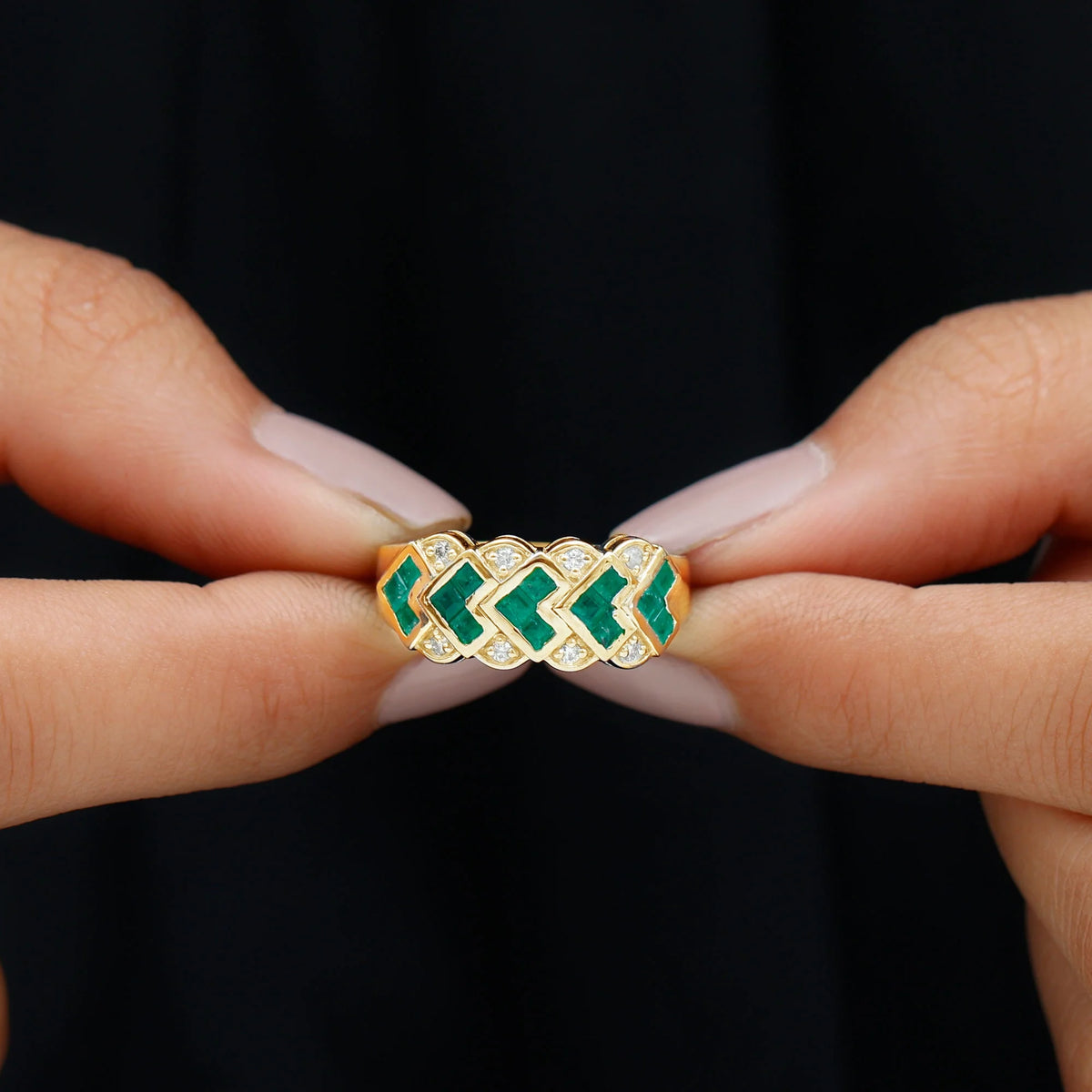 14K Yellow Gold Emerald and Diamond Ring E145