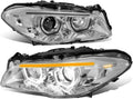 Sequential Turn Signal LED Halo Projector Headlights Assembly for BMW F10 11-13, Chrome Housing, Clear Lens E14744
