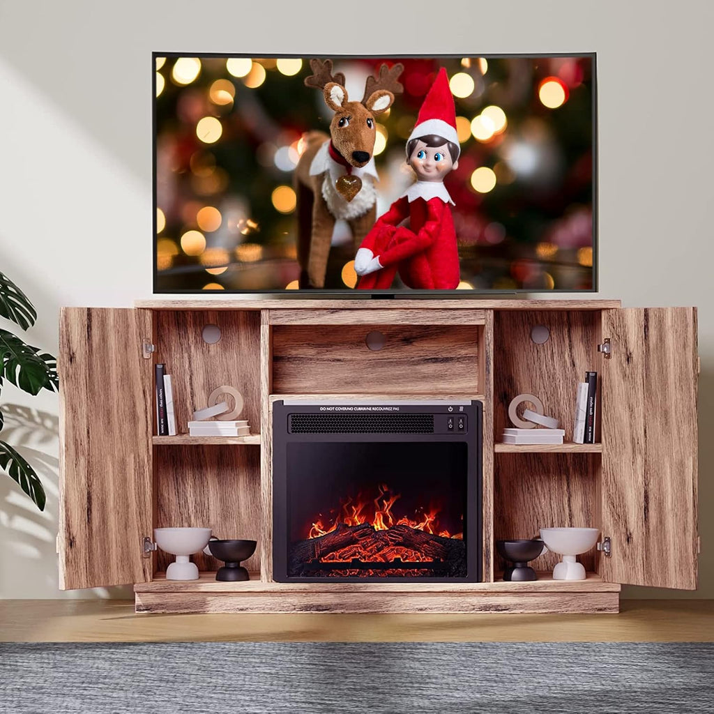 47 Inch Electric Fireplace TV Stand with Heater, Wood Media Console I80558