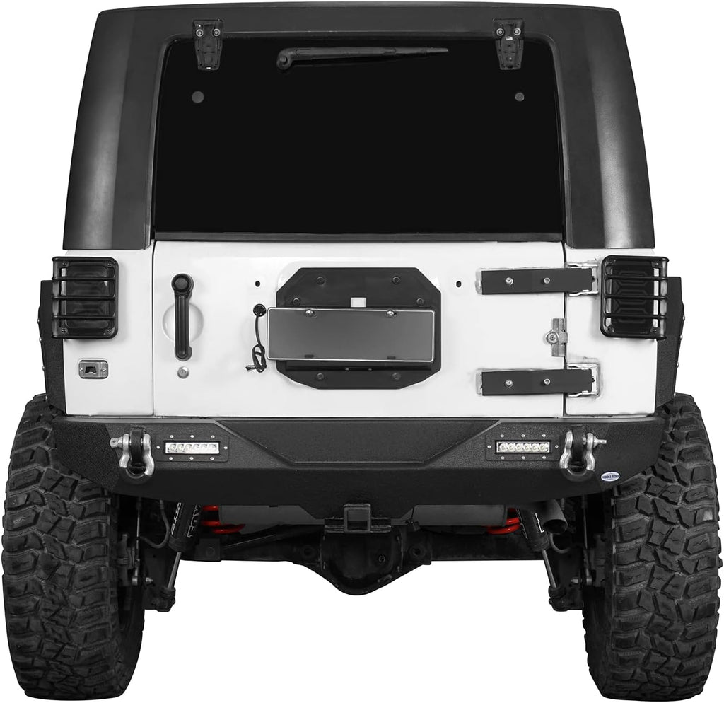 Front & Rear Bumpers Kit with Winch Plate & Hitch Receiver & LED Lights for Jeep Wrangler JK 2007-2018 O115