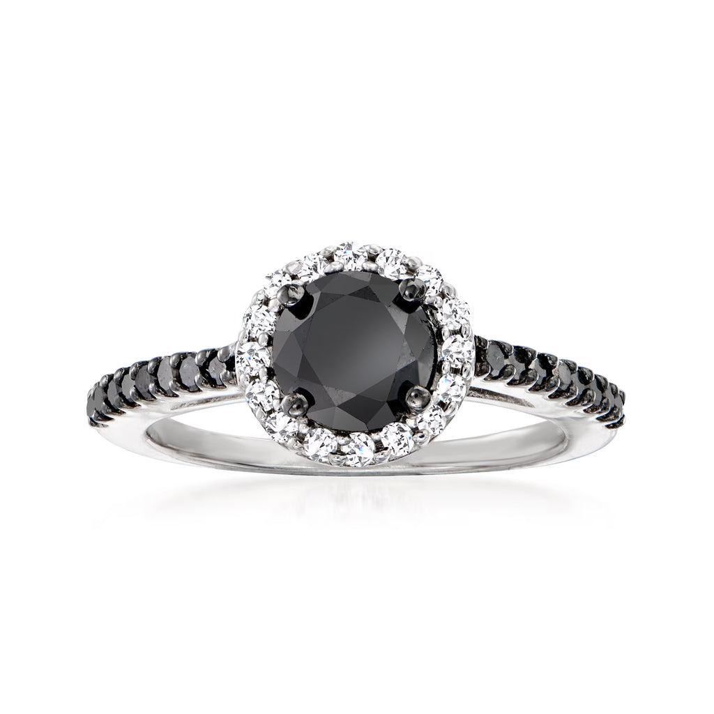 Black and White Diamond Halo Ring in Sterling Silver A872289