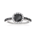 Black and White Diamond Halo Ring in Sterling Silver A872289