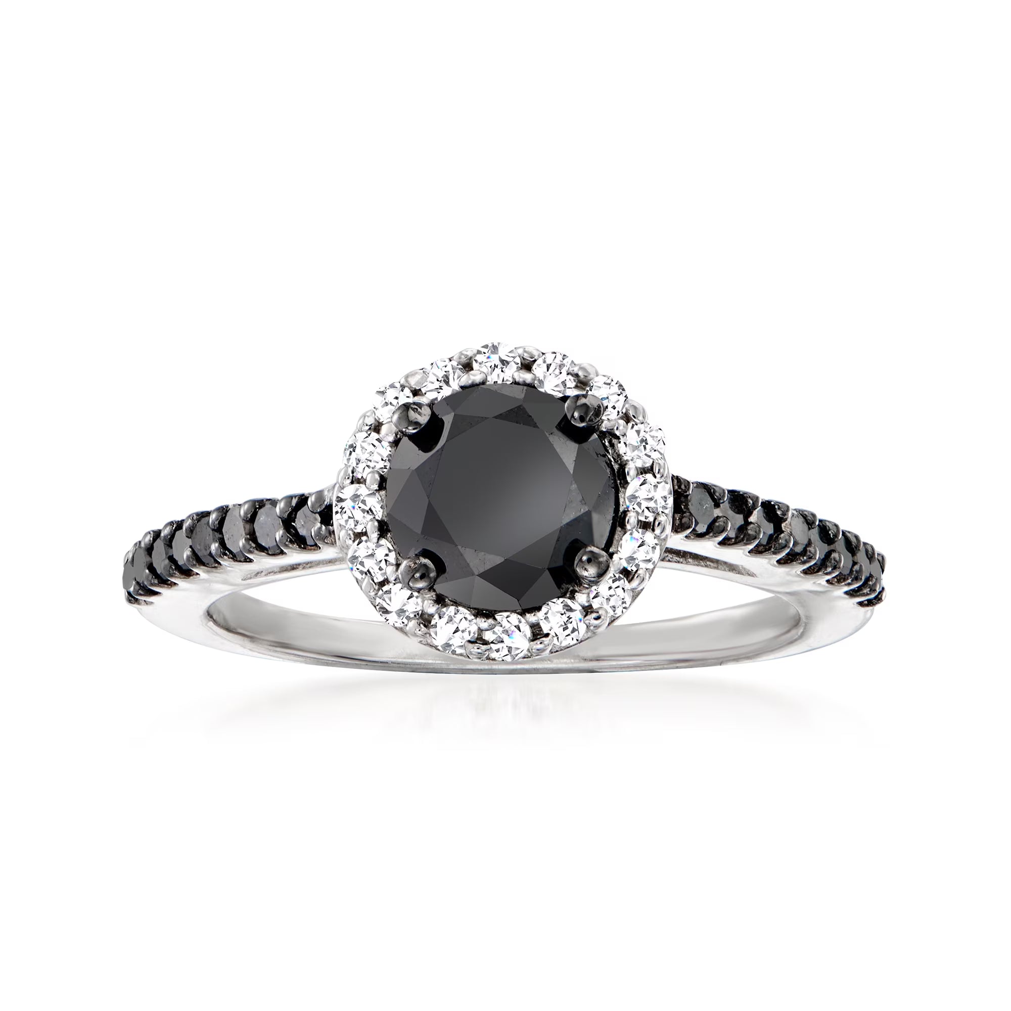 Black and White Diamond Halo Ring in Sterling Silver A872289