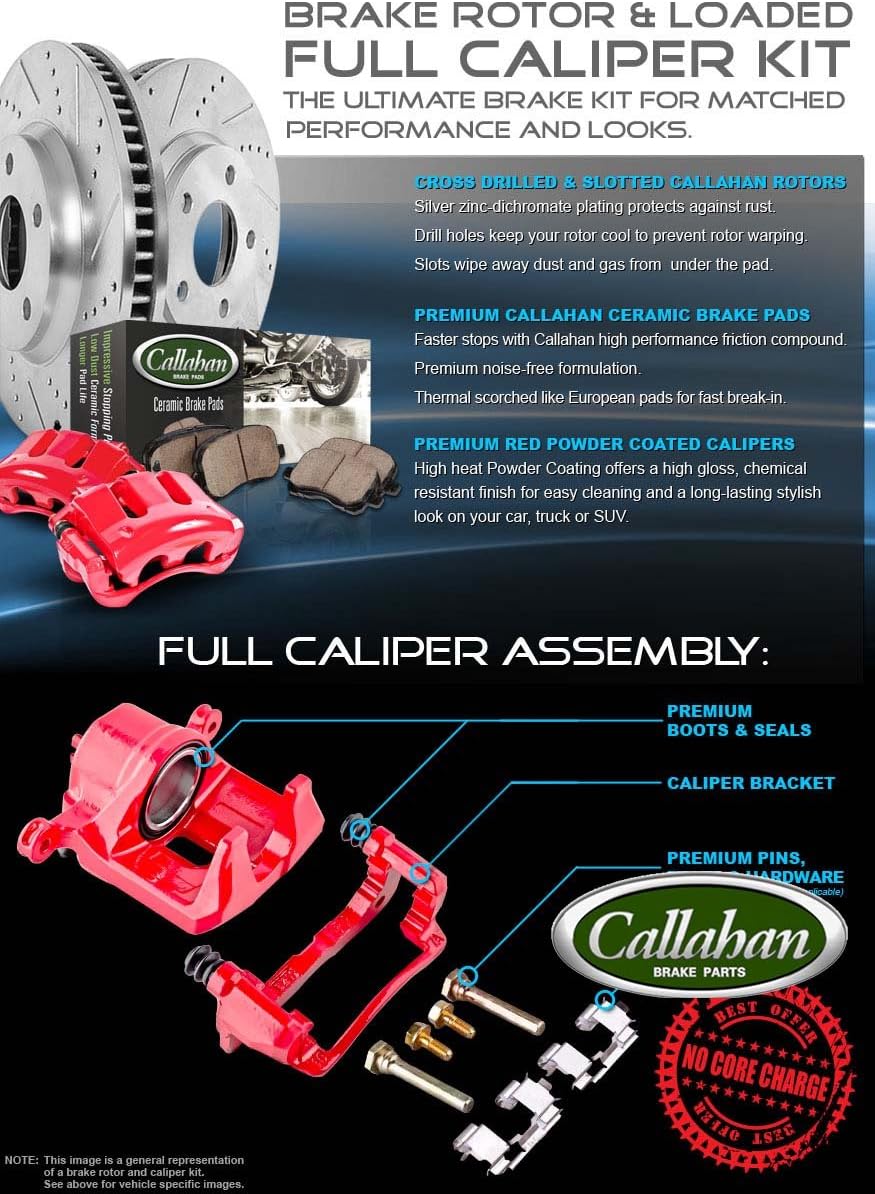 Powder Coated Red Calipers Rotors Ceramic Pads Performance Kit E241525