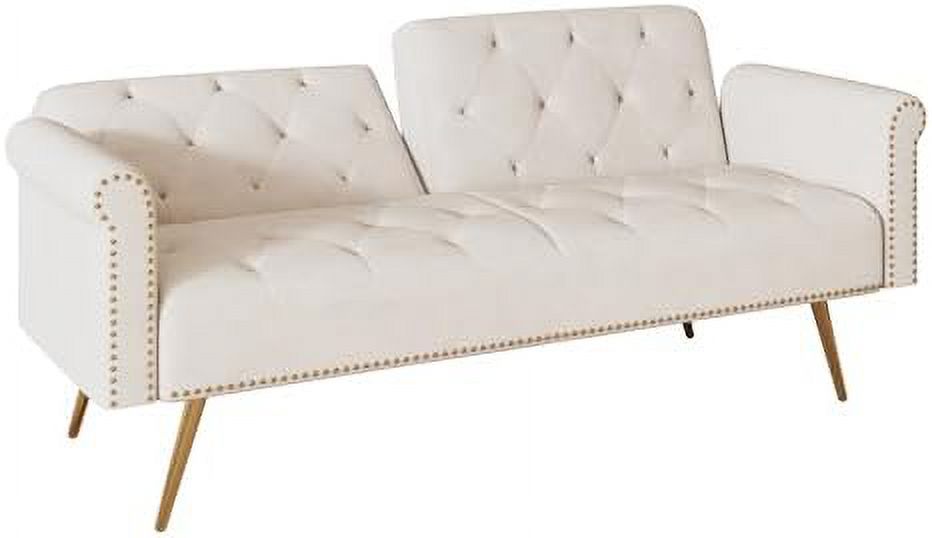 Beige Velvet Convertible Futon Sofa Bed with Two Pillows D686834