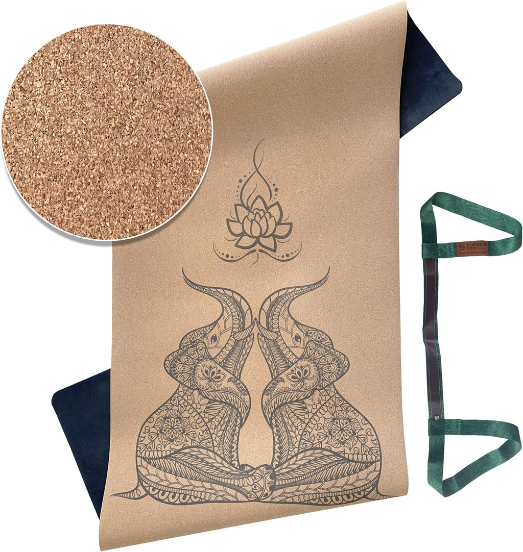 Extra Large Non-Slip Cork Yoga Mat with Carry Strap, 73'' Long x 25'' Wide x 5mm thick, Pack of 2 K52327