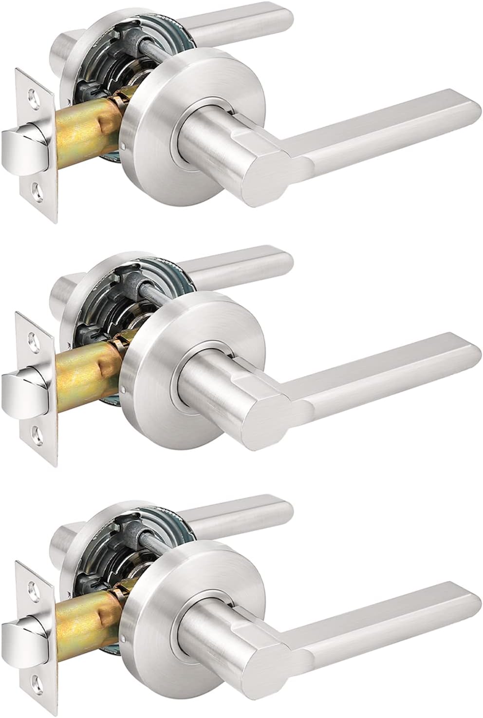 Stain Nickel Keyless Passage Door Levers Interior Locks, Non-Locking Lever Set, 10 Pack G763098