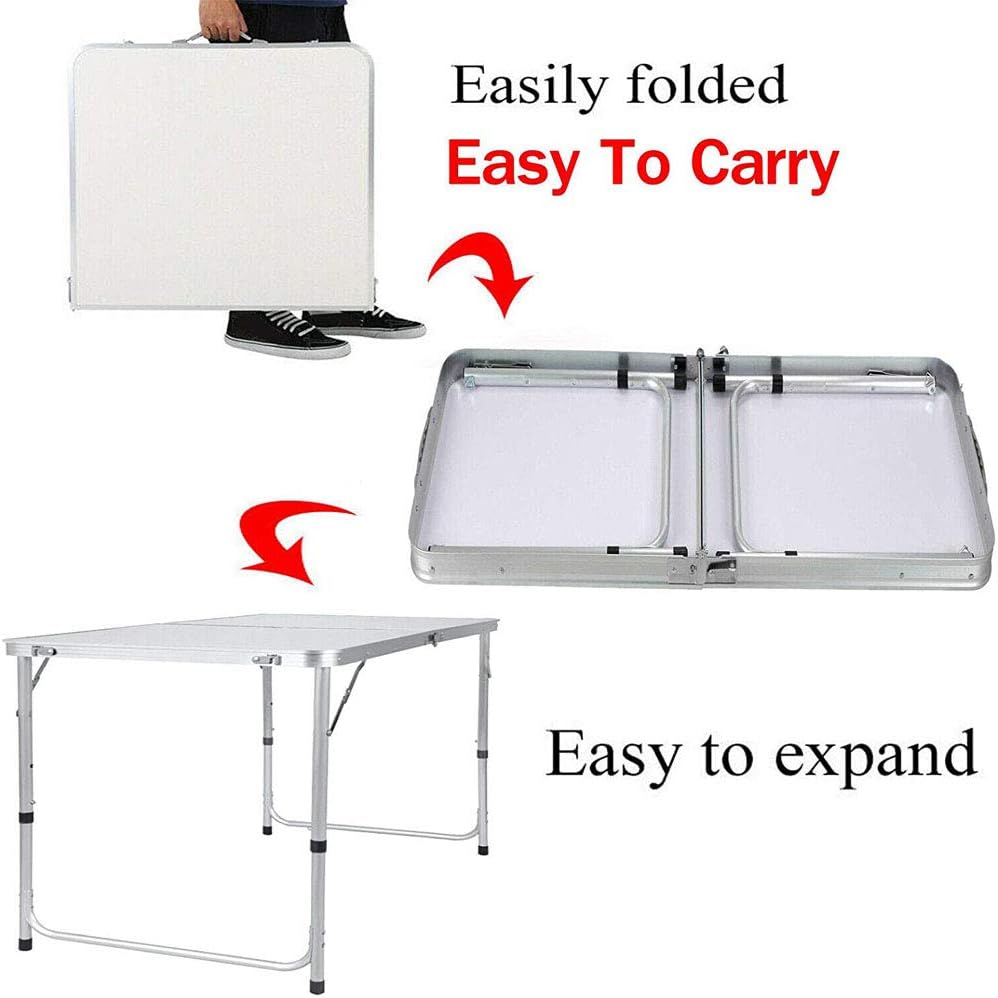 White 4ft Heavy Duty Folding Camping Table with Carry Handle O738