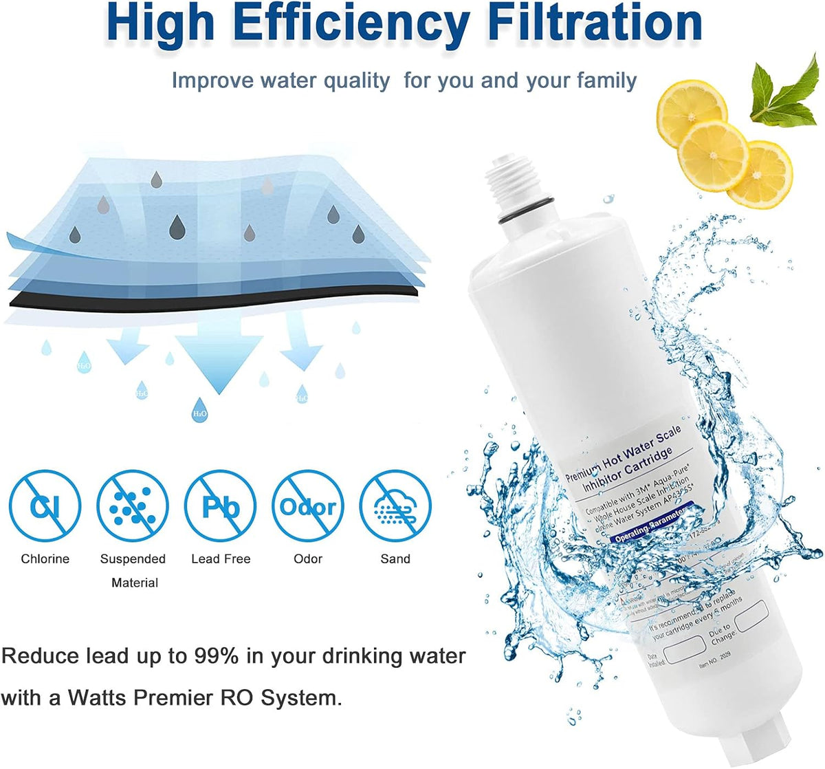 Pack of 2 Water Filter Cartridge Scale Inhibitor A8559