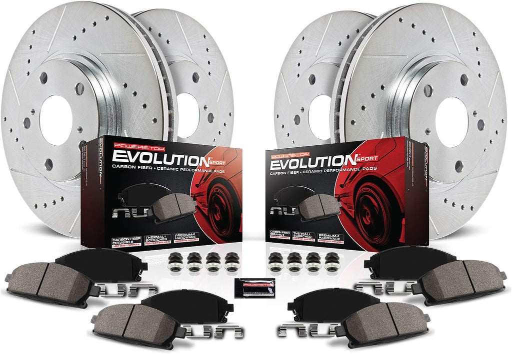 Front and Rear Carbon Fiber Brake Pads with Drilled & Slotted Brake Rotors Kit B505