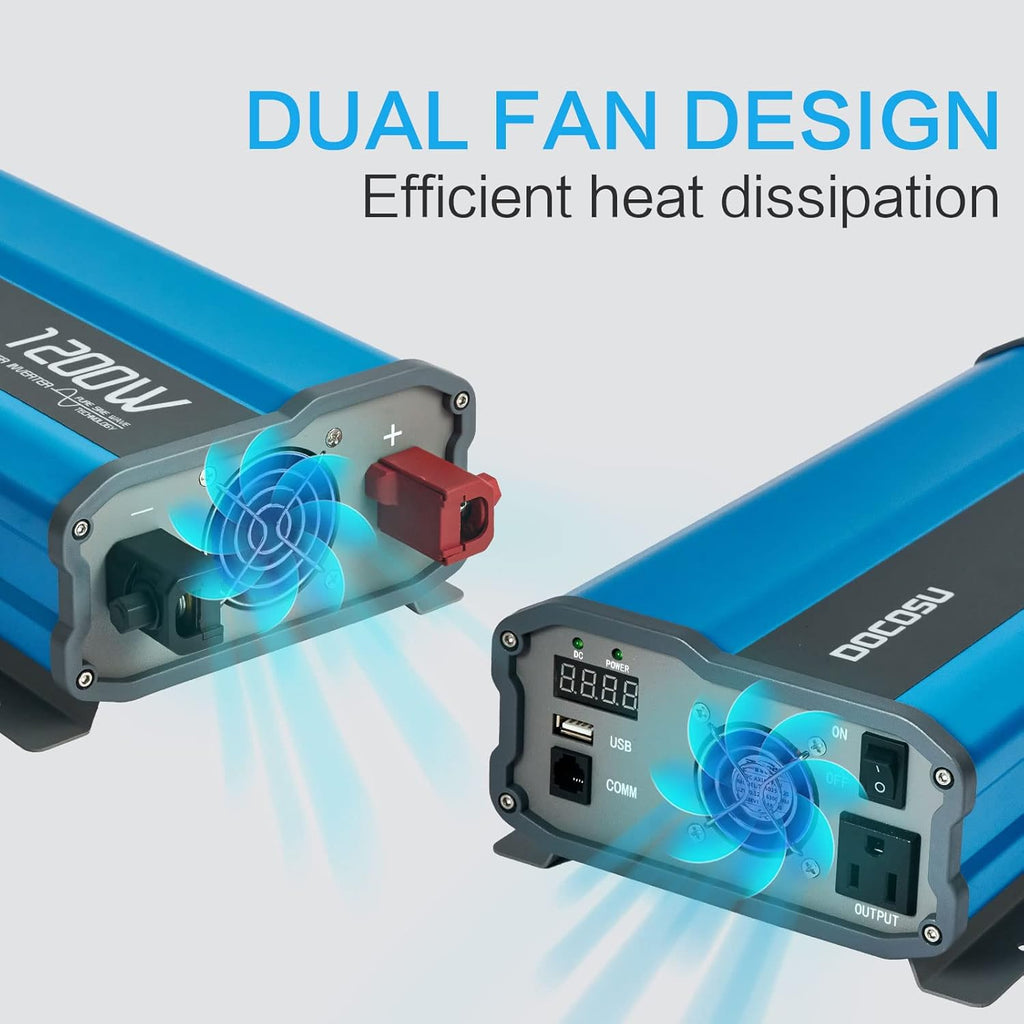 1200W Pure Sine Wave Power Inverter DC 12V to AC 110V with LED Display 2.4A USB Port H564