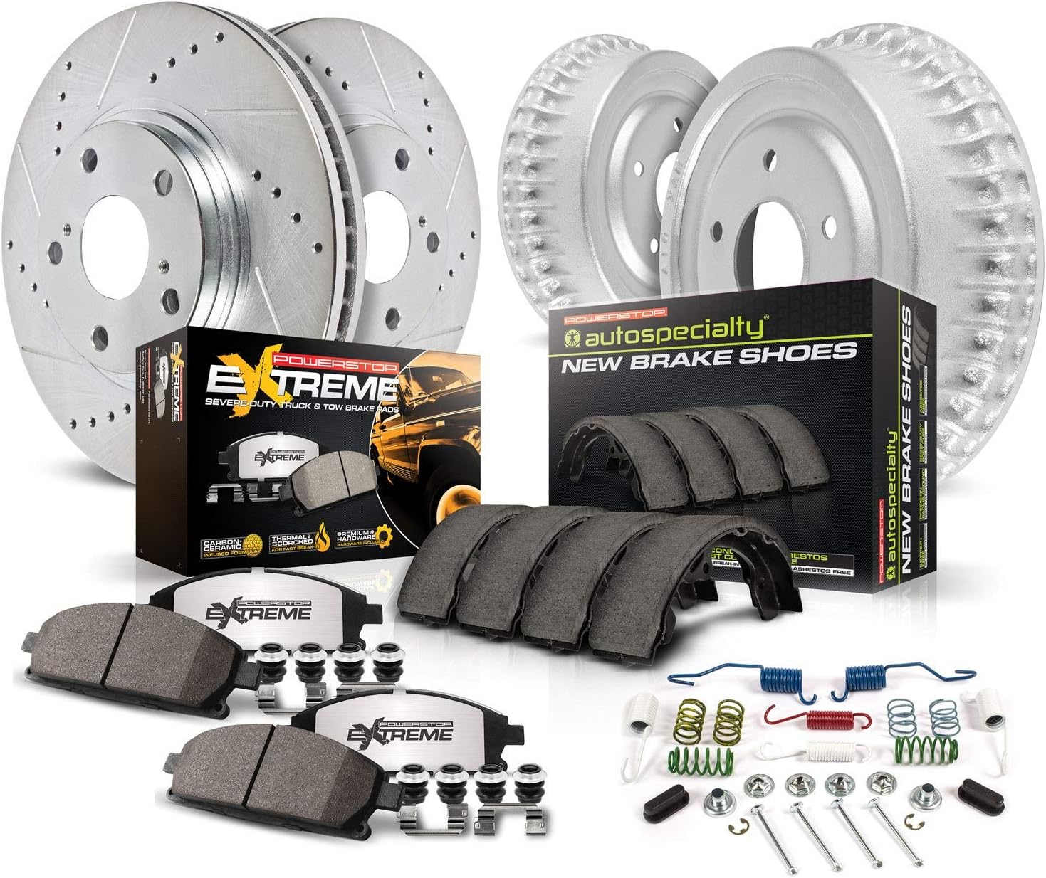 Front and Rear Carbon Fiber Ceramic Brake Kit with Drilled Slotted Brake Drums D64450